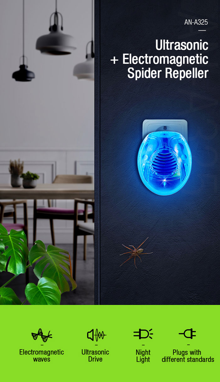 Ultrasonic Spider Repeller emits ultrasonic waves cover your room