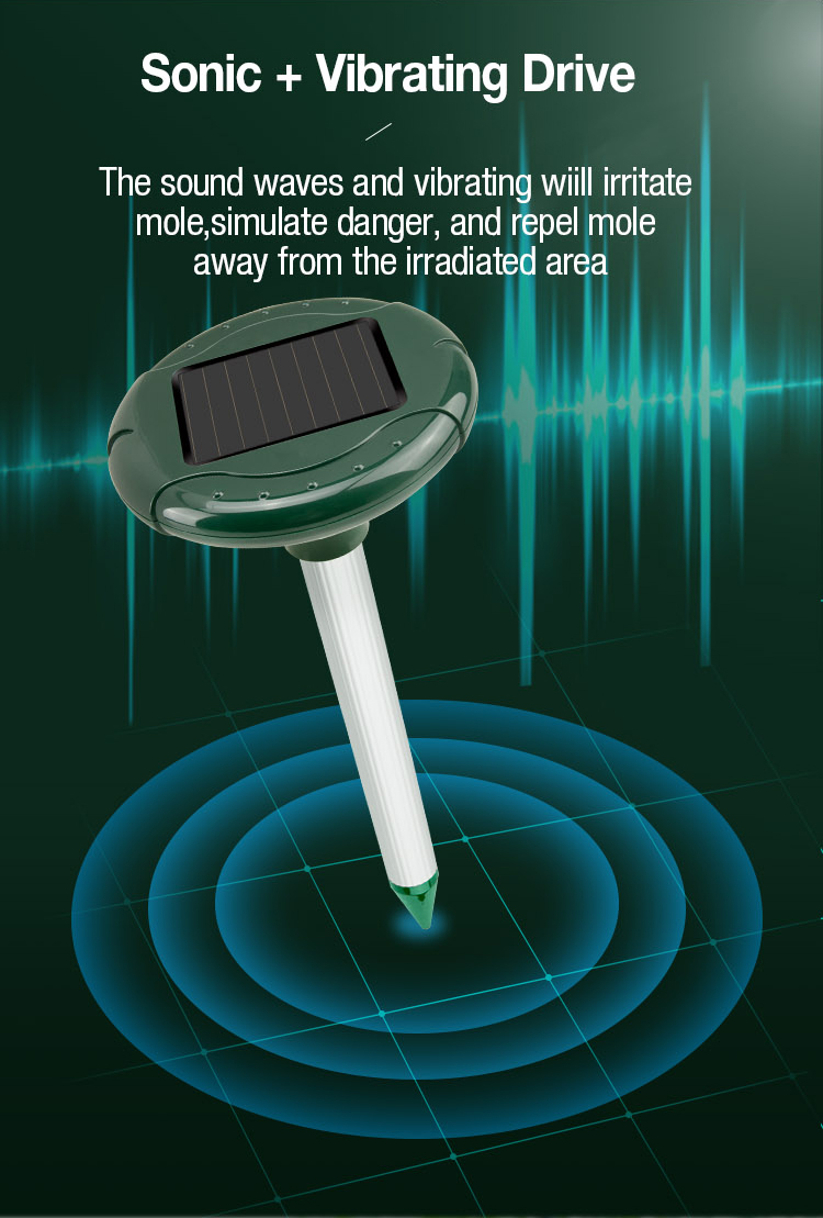 Sonic pest control uses Sonic + Vibrating Drive to repel moles